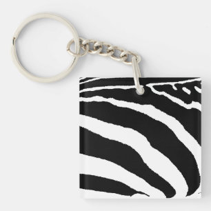 Bold Black and White Zebra Print Pattern Key Ring