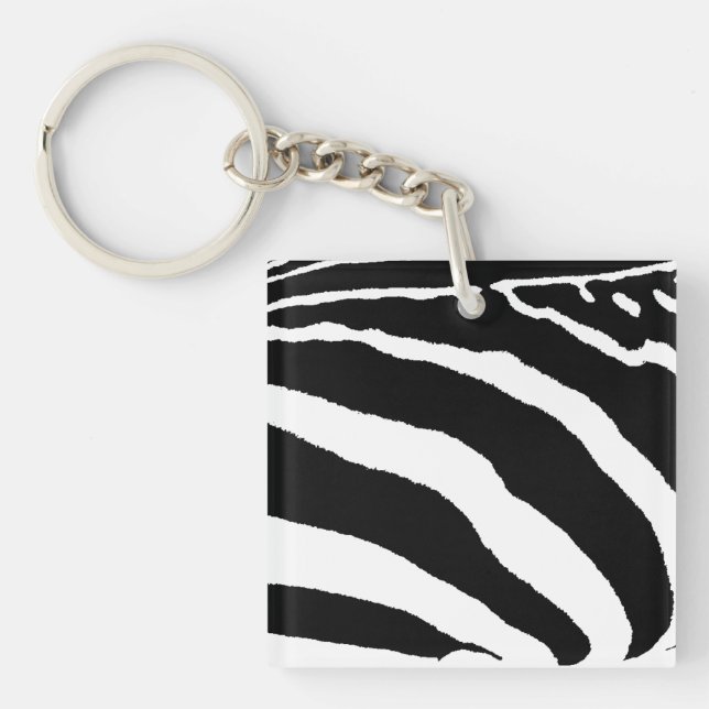 Bold Black and White Zebra Print Pattern Key Ring (Front)
