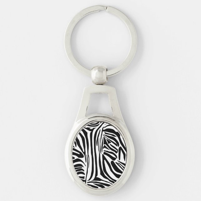 Bold Black and White Zebra Print Pattern Key Ring (Front)