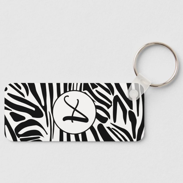 Bold Black and White Zebra Print Pattern Key Ring (Front)