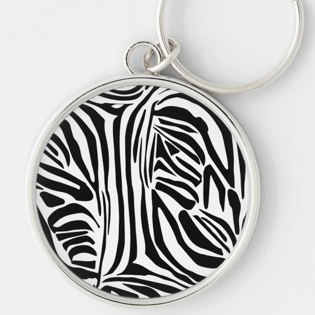 Bold Black and White Zebra Print Pattern Key Ring (Front)