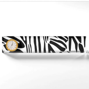 Bold Black and White Zebra Print Pattern Nameplate