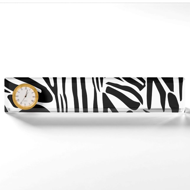 Bold Black and White Zebra Print Pattern Nameplate (Front)