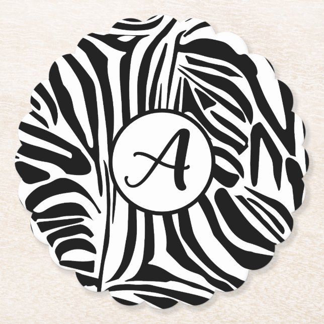 Bold Black and White Zebra Print Pattern Paper Coaster (Front)