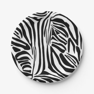 Bold Black and White Zebra Print Pattern Paper Plate