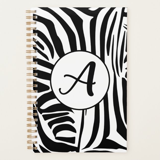 Bold Black and White Zebra Print Pattern Planner (Front)