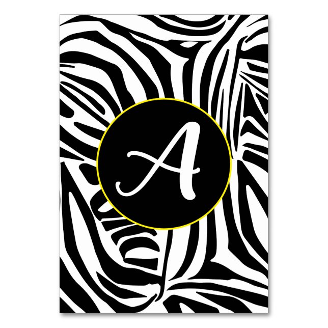 Bold Black and White Zebra Print Pattern Table Number (Front)
