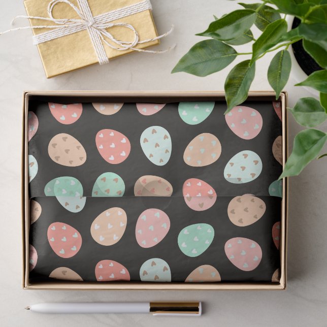 Bold Black Background Easter Egg Pattern Playful  Tissue Paper (Gift)