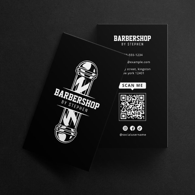 Bold Black Barbershop Hairdresser Hair Stylist Business Card (Creator Uploaded)