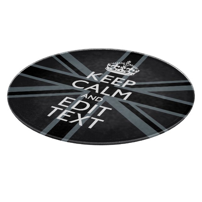 Bold Black Black  Keep Calm Your Text Union Jack Cutting Board (Corner)