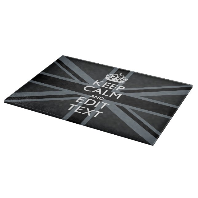 Bold Black Black  Keep Calm Your Text Union Jack Cutting Board (Corner)