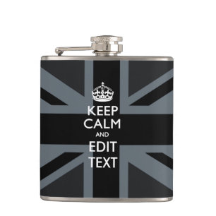 Bold Black Black Keep Calm Your Text Union Jack Hip Flask