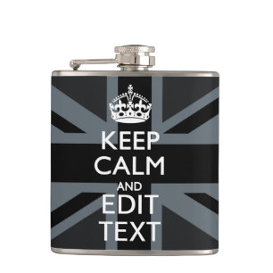 Bold Black Black Keep Calm Your Text Union Jack Hip Flask