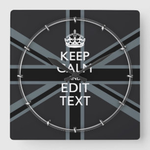 Bold Black Black  Keep Calm Your Text Union Jack Square Wall Clock