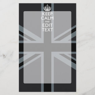 Bold Black Black  Keep Calm Your Text Union Jack Stationery