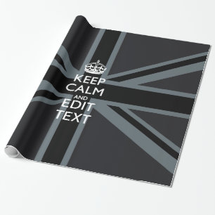 Bold Black Black  Keep Calm Your Text Union Jack Wrapping Paper