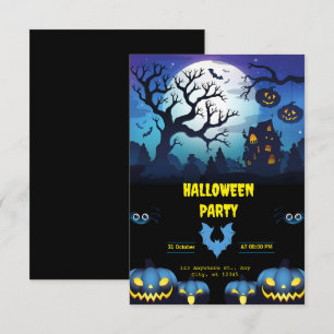 Bold Black & Blue Halloween Party Virtual  Invitation