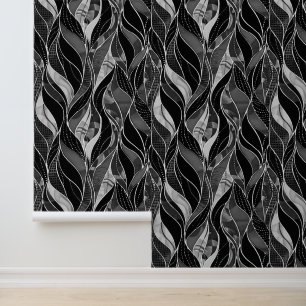 Bold Black Botanical Leaf Decor Wallpaper