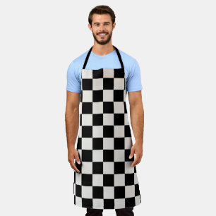 Bold Black Cream Chequered Pattern Apron