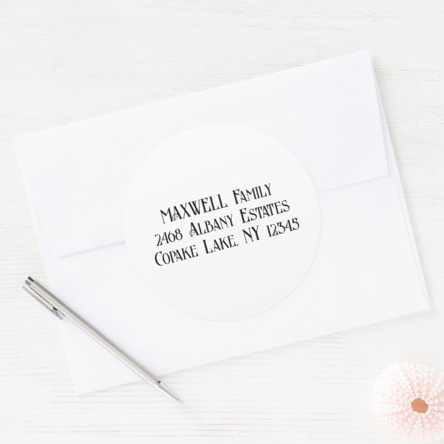 Bold Black Elegant Typography Last Name Classic Round Sticker (Envelope)