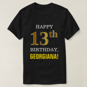 Bold, Black, Faux Gold 13th Birthday w/ Name Shirt