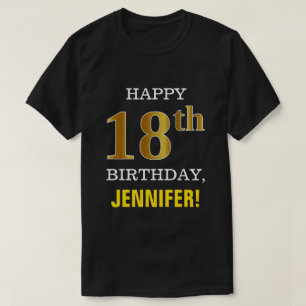 Bold, Black, Faux Gold 18th Birthday w/ Name Shirt