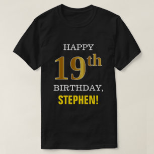Bold, Black, Faux Gold 19th Birthday w/ Name Shirt