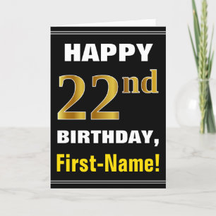 Bold, Black, Faux Gold 22nd Birthday w/ Name Card