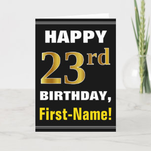Bold, Black, Faux Gold 23rd Birthday w/ Name Card