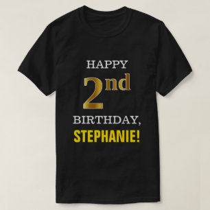 Bold, Black, Faux Gold 2nd Birthday w/ Name Shirt