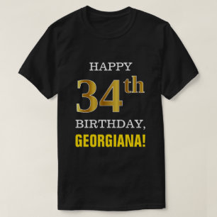 Bold, Black, Faux Gold 34th Birthday w/ Name Shirt