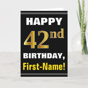 Bold, Black, Faux Gold 42nd Birthday w/ Name Card