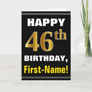 Bold, Black, Faux Gold 46th Birthday w/ Name Card