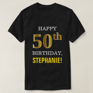 Bold, Black, Faux Gold 50th Birthday w/ Name Shirt