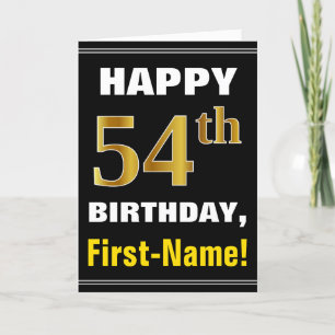 Bold, Black, Faux Gold 54th Birthday w/ Name Card
