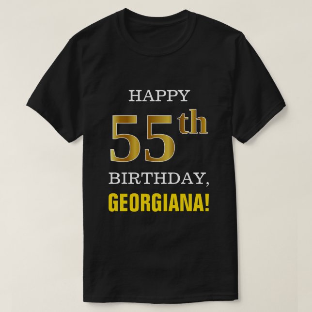 Bold, Black, Faux Gold 55th Birthday w/ Name Shirt (Design Front)