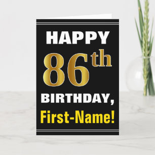 Bold, Black, Faux Gold 86th Birthday w/ Name Card