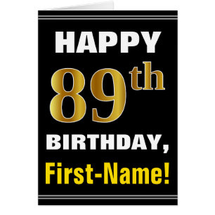 Bold, Black, Faux Gold 89th Birthday w/ Name Card
