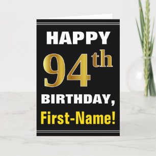 Bold, Black, Faux Gold 94th Birthday w/ Name Card