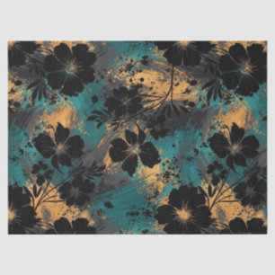 Bold Black Floral Silhouette with Teal & Mustard Tissue Paper