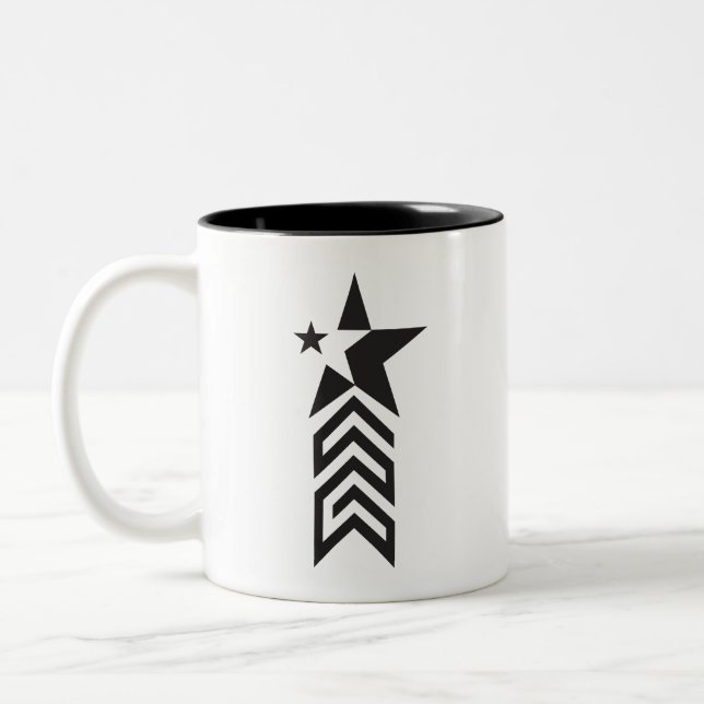 Bold Black Geometric Star Two-Tone Coffee Mug (Left)