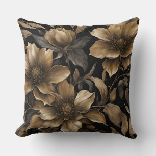 Bold Black Gold Floral Print Cushion