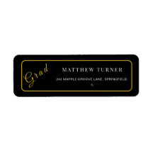 Bold Black Gold Grad Return Label