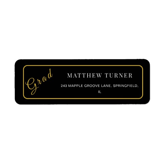 Bold Black Gold Grad Return Label Return Address Label (Front)