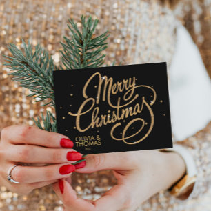 Bold Black Gold Merry Christmas 2023 Holiday Postcard