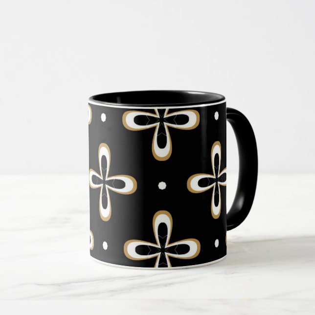 Bold Black & Gold Petal Pattern Mug with Matching  (Front Right)