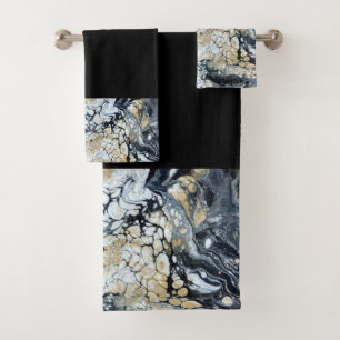 Bold Black Gold & White Bathroom Towel Set