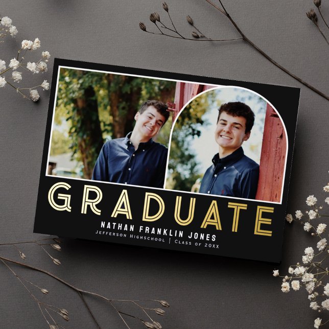 Bold Black Graduation Arch Photo Foil Invitation (Creator Uploaded)