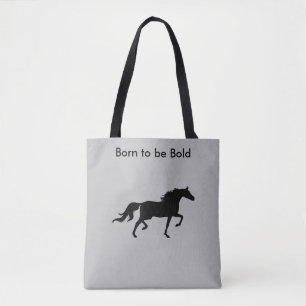 Bold Black Horse Silhouette on Silver Grey Tote Bag