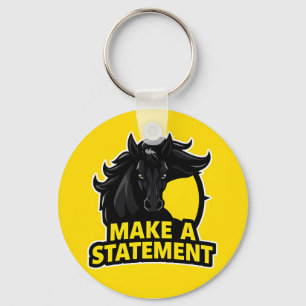 Bold Black Horse with Motivational Text Key Ring